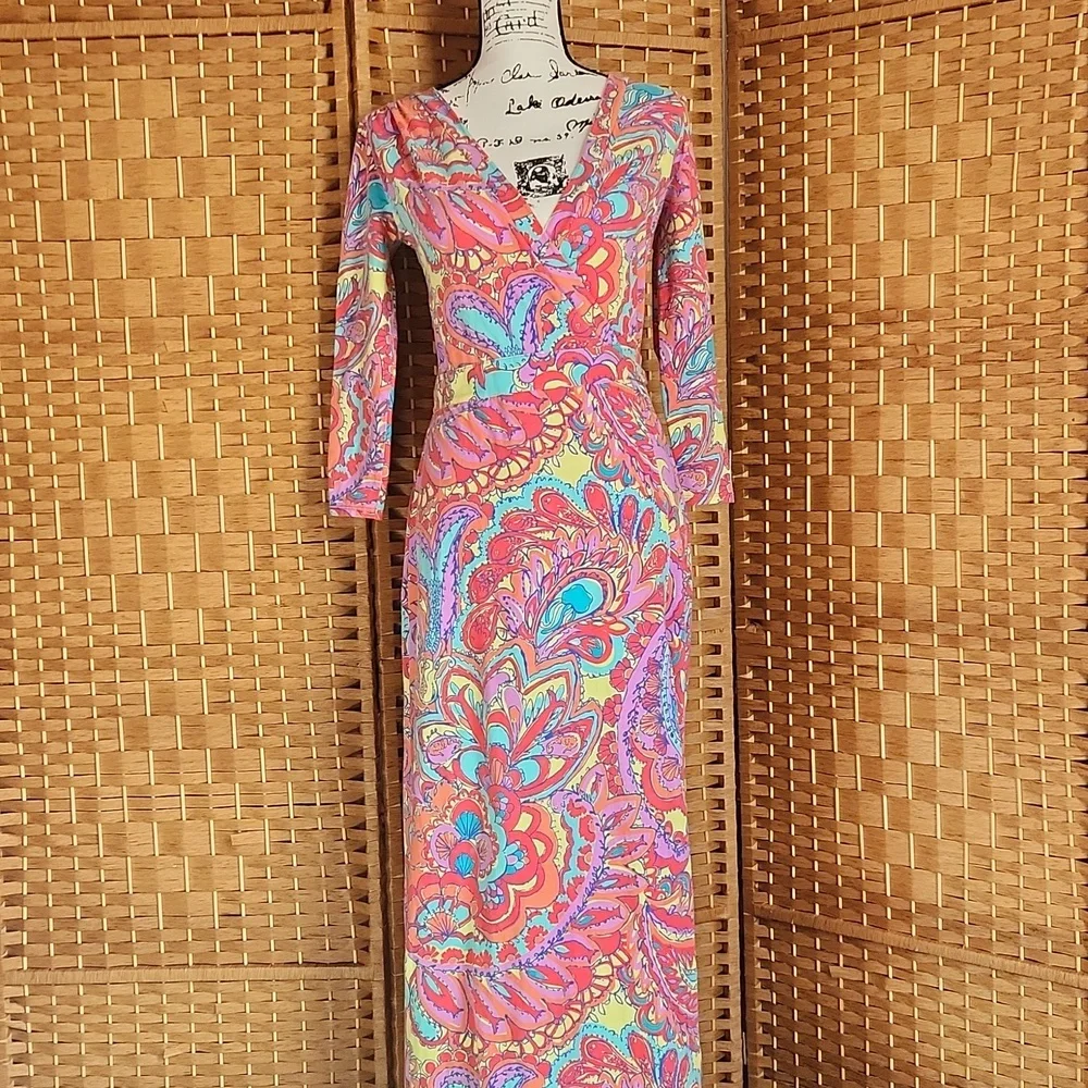 Lilly Pulitzer, Summer, Spring, Adriana Jersey V-neck, Colorful Wrap Maxi Dress - Picture 2 of 9
